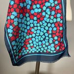 Vintage Long Scarf Floral Pattern Print Blue Red Rectangle Retro Raw Edge 11x54 Photo 5