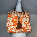 Michael Kors Large orange & white tropical tote bag leather trim Photo 3