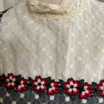 Vtg Floral Embroidered Maxi Dress Mock Neck Lace Ruffle Victorian sm Photo 3