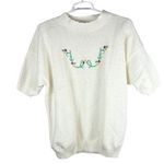 Vintage village fair off white embroidered shirt sleeve sweater floral grandma Size M Photo 0