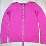 Ralph Lauren Lauren  Petite Cable Knit Sweater Crew Neck Button Detail pink M Photo 4