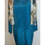 100% Silk Teal Blue Trench Blazer Shacket Women’s 10 Green Photo 1