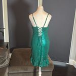 Women’s Green Fully Sequined Short Party Dress Ruffle Hem Corset Back Size 8 NEW Photo 4