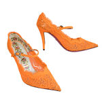 Gucci  Orange Virginia 95 mm Lace Pumps Mary Jane Pointed Toe Women's EU 37 US 7 Photo 0