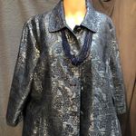 Alfred Dunner navy/Silver Printed Collared Jacket Long Sleeve Womens Size 18 Silver Photo 1