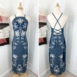 Karen Millen Beaded Embellished Denim Woven Halter Midi Dress Sz 8 NWT Photo 2