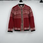 Susan Bristol VTG Cardigan Sweater S 100% Wool Red Nordic Fair Isle Knit Photo 1