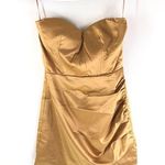 Naked Wardrobe  Mini Dress Strapless Satin Ruched Sexy Party Gold Brown S Photo 0