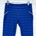 Athleta ‎ Stripe Accelerate Workout Leggings Medium Blue Black Athletic Run Photo 3