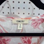 Como Blu Womens White Pink Floral Lace Trim Tie Neck Long Sleeve Blouse Rayon S Photo 3