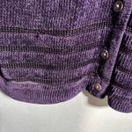 Hillard & Hanson VTG Hillard Hanson Purple Chenille Knit Cardigan Buttons Sheer Stripes V Neck L Photo 7