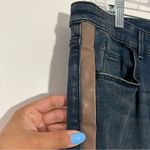 Coldwater Creek  Brown Faux Leather Side Stripe‎ Skinny Denim Blue Jeans Size 14 Photo 3