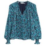 Ramy Brook Luanne Silk Pleated Teal Combo Blouse Photo 2