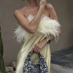 ZARA  Elegant Yellow Feathered sleeveless Satin Gown Dress evening party Photo 0