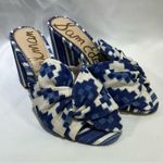 Sam Edelman Oda Ikat Print Blue & White Mules Block Heels Sandals Slides NEW Photo 0
