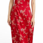 Vintage 90s All That Jazz Red Floral Brocade Cheongsam Maxi Dress Elegant Asian Photo 0