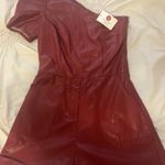 TCEC One shoulder burgundy leather romper Photo 0
