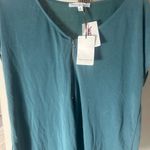 Green Envelope Los Angeles Work Top โ Womenโs Medium NWT Teal Zip Front Blouse Blue Photo 4