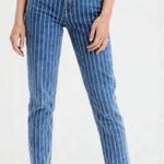 American Eagle Pinstripe Blue and White Mom Jeans Size 4 Photo 0