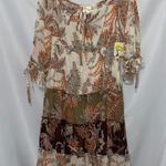 NWT Fig & Flower Floral Earthy Tones Dress size Medium Boho chic RUSCHED waist Orange Photo 3