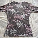 Vintage Y2K New York & Company grey & pink floral long sleeve top size small Photo 3