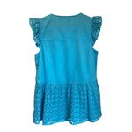 CROSBY by Mollie Burch CROSBY by Mollie Bruch Women's Blue Eyelet Preppy Short Sleeve Blouse Size XS Photo 1