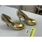 Steve Madden Womans Steven By Lollyy 9m Gold Leather Peep Toe Cut Out Heel Pumps Photo 1