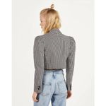 Bershka  Cropped Blazer with Puff Sleeves Gingham Plaid Black White Academia Photo 1