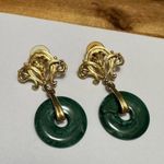 Avon Signed Green & Gold Tone Dangle Drop Statement Pierced Earrings Photo 6