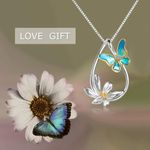 Butterfly Necklace Sterling Silver Teardrop Daisy Flower Butterfly Pendant Photo 5