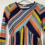 Egs Women’s Long Sleeve Knit Crewneck Midi Dress Mustard & Navy Stripe Small New Blue Photo 1