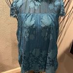 Ultra Pink 🌸 TEAL LACE CAP SLEEVE TOP SIZE LARGE🌸 Photo 0