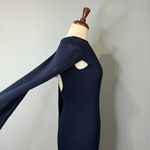 ZARA New Navy Blue Elegant Round Neck Knit Cape Dress Slit Long Sleeves Size S Photo 12