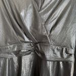 Grace Karin Glam Metallic Peplum Long Sleeve V Neck Silver Top Large Party Chic Party Flare Photo 1