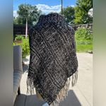 Black and White Knit Poncho wrap with Fringe Very Nice and Soft One Size Photo 2