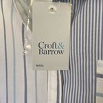 Croft & Barrow New  Shirt Dress Womens Blue Striped Midi Roll Tab Sleeve Sz PM Photo 3