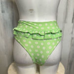 Green High Waist Daisy Print Bikini Bottom with Ruffle Detail – Size small Green Photo 0