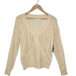 ASTR New Faux Wrap Pointelle Knit Long Sleeve Sweater Top Pullover Cream L Photo 3