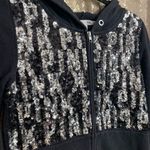 PINK - Victoria's Secret  Black Silver Sequin Bling Full Zip Sweater, XS Photo 2