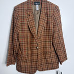 NWT Sag Harbor Wool Blend Plaid One Button Blazer Tan Orange Brown Size 16 Photo 0