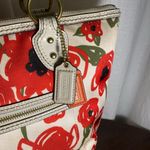 Coach POPPY Red and White Floral PRINT HALLIE Tote Photo 3