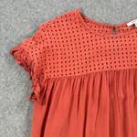 JODIFL Eyelet Cutout Babydoll Blouse Women's Small Orange Short Sleeve Ruffle Photo 1