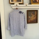 ZARA  Embroidered Button-down Pin-striped Shirt size‎ Large Blue White Photo 2