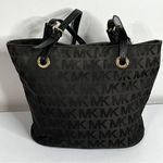 Michael Kors Jet Set Black Logo Mono Canvas Tote Bag Purse Leather Trim … Photo 4