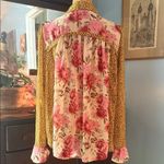 Pistol Rose Floral and Leopard Print Women's Button Up Long Sleeve Blouse Pink Size M Photo 6