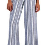Indigo Rein EUC High Rise Striped Blue and White Wide Leg Linen Blend Pants Photo 0