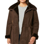 wilson's leather Wilsons XL Leather Coat Shearling Faux‎ Fur Belted Full Zip VTG Jacket Brown F Photo 0