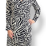 Vintage Black White Zebra Print Schrader Shirt Dress Button Front Long Sleeve 8P Size 8 Photo 0