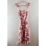 Sugar + Lips Floral Belted Tie Waist Tiered Ruffle Hem Midi Dress Pink Medium Photo 2