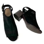 Loft  Black Textile Laser Cut Ankle Strap Stacked Heel Open Toe Shoes Photo 3